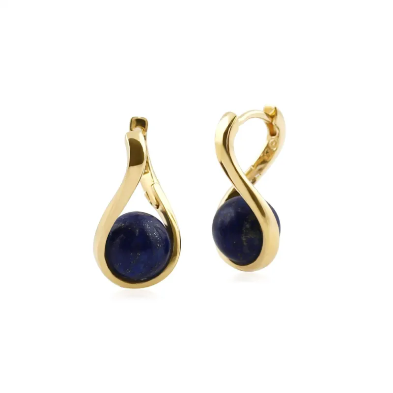 Kosmos Lapis Lazuli Orb Earrings in Yellow Gold Plated Sterling Silver sold by Gemondo Jewellery