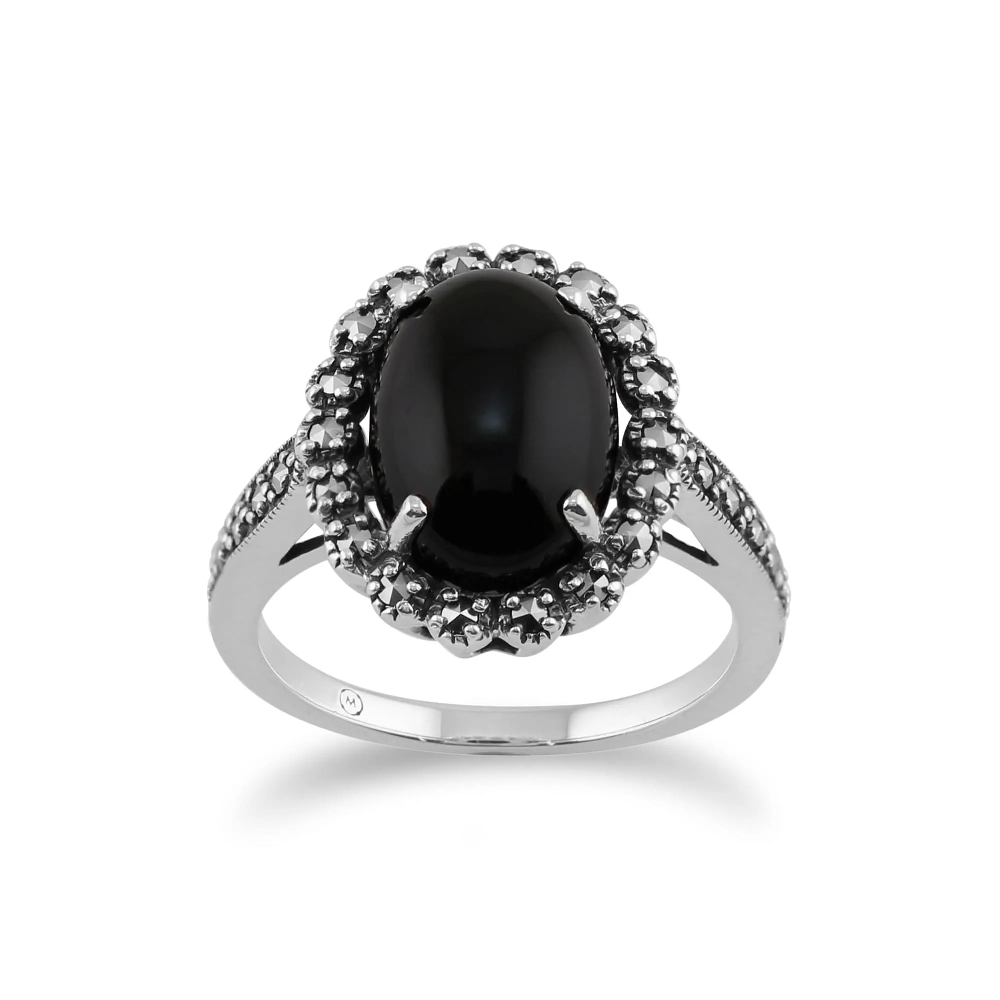 925 Silver Art Deco Onyx & Marcasite Ring sold by Gemondo Jewellery