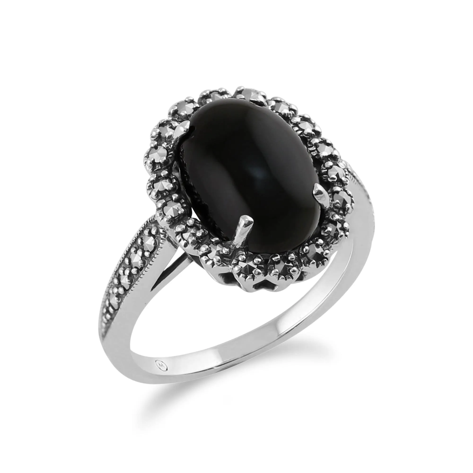 925 Silver Art Deco Onyx & Marcasite Ring sold by Gemondo Jewellery product image thumbnail 2