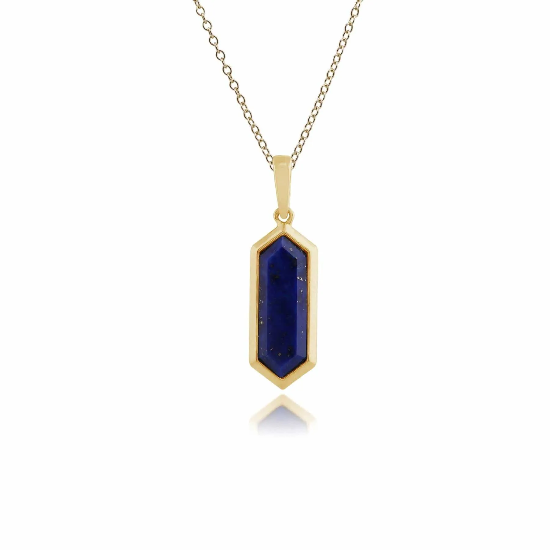 Geometric Hexagon Lapis Lazuli Prism Drop Pendant in Gold Plated Silver sold by Gemondo Jewellery