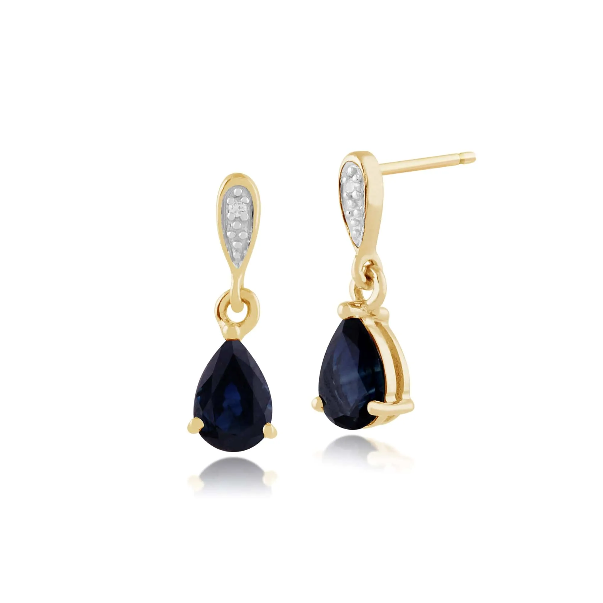 Classic Pear Sapphire & Diamond Drop Earrings in 9ct Yellow Gold sold by Gemondo Jewellery