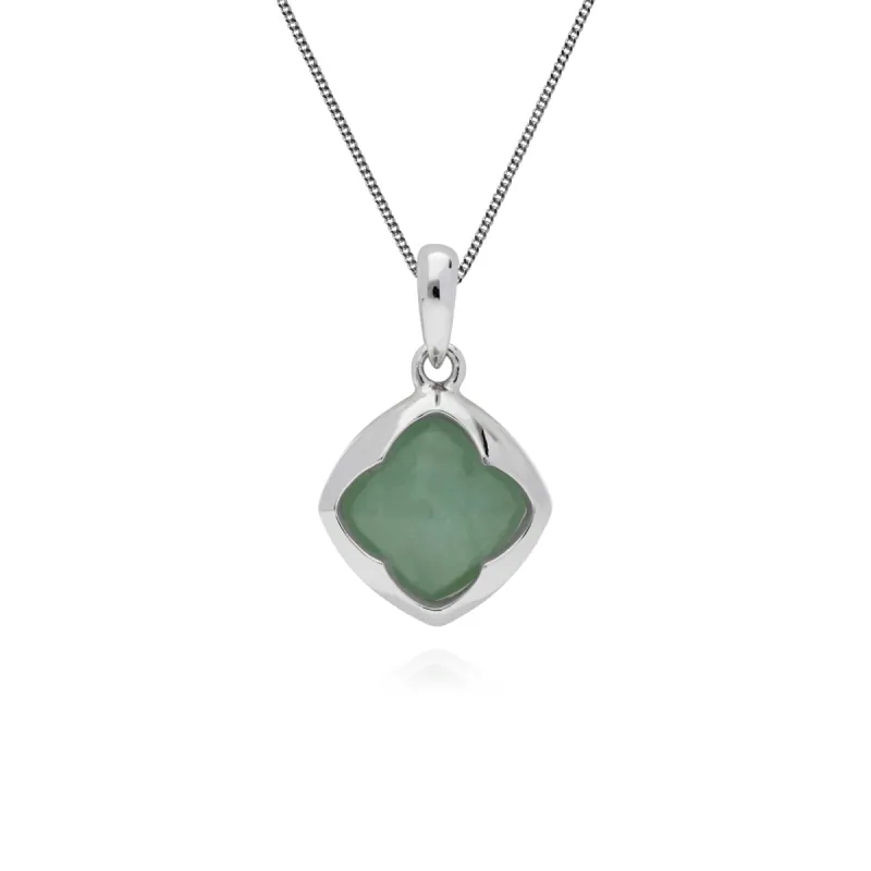 Gemondo Sterling Silver Cushion Sugarloaf 6mm Jade Pendant on 45cm Chain sold by Gemondo Jewellery