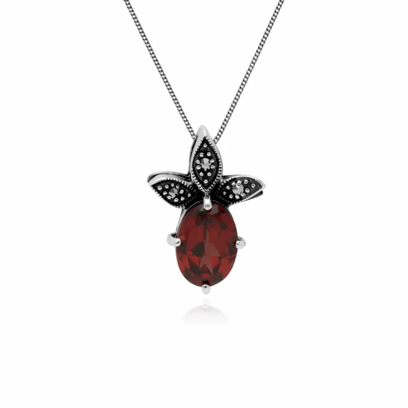 Gemondo Sterling Silver Garnet & Marcasite January Pendant on 45cm Chain sold by Gemondo Jewellery