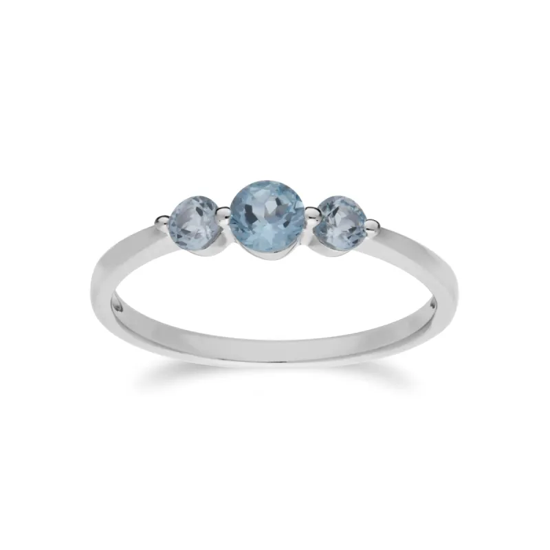 Essential Round Blue Topaz Three Stone Gradient Ring in 925 Sterling Silver sold by Gemondo Jewellery
