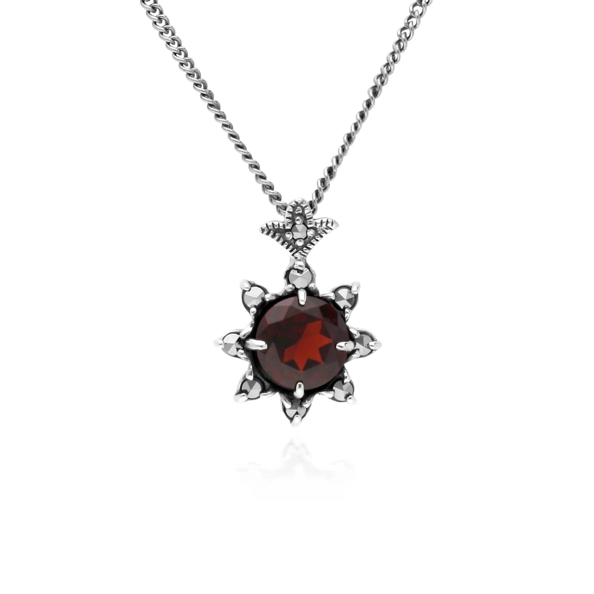 Art Nouveau Style Style Round Garnet & Marcasite Starburst Pendant & Ring Set in 925 Sterling Silver sold by Gemondo Jewellery product image thumbnail 2
