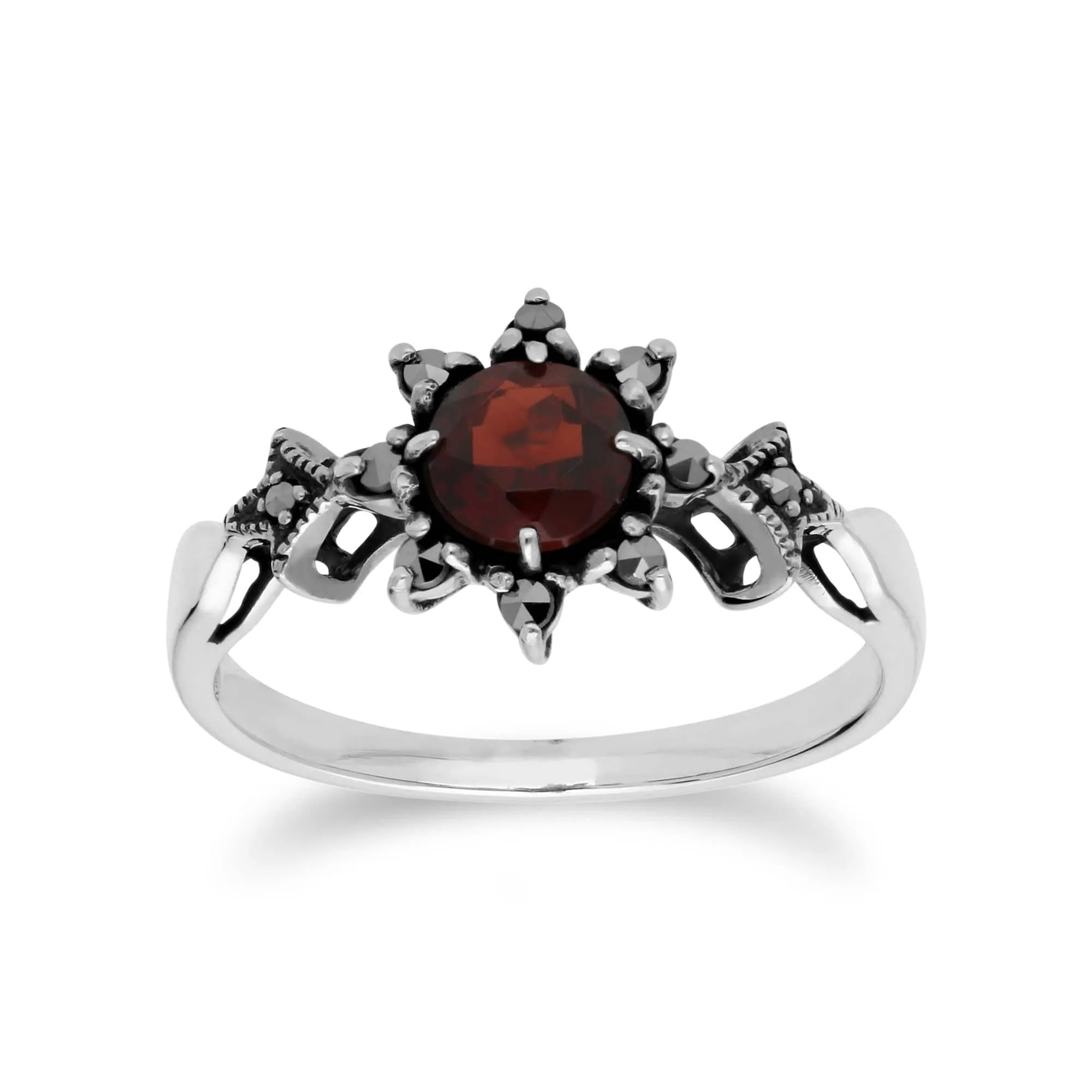 Art Nouveau Style Style Round Garnet & Marcasite Starburst Pendant & Ring Set in 925 Sterling Silver sold by Gemondo Jewellery product image thumbnail 3
