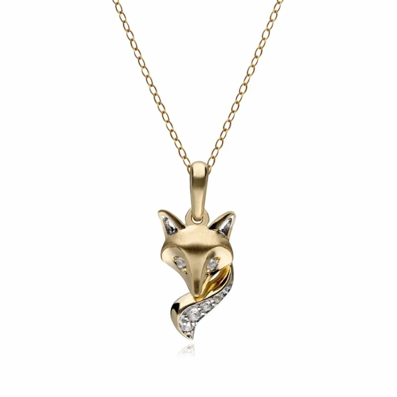 Gardenia White Sapphire Fox Pendant Necklace In 9ct Yellow Gold sold by Gemondo Jewellery