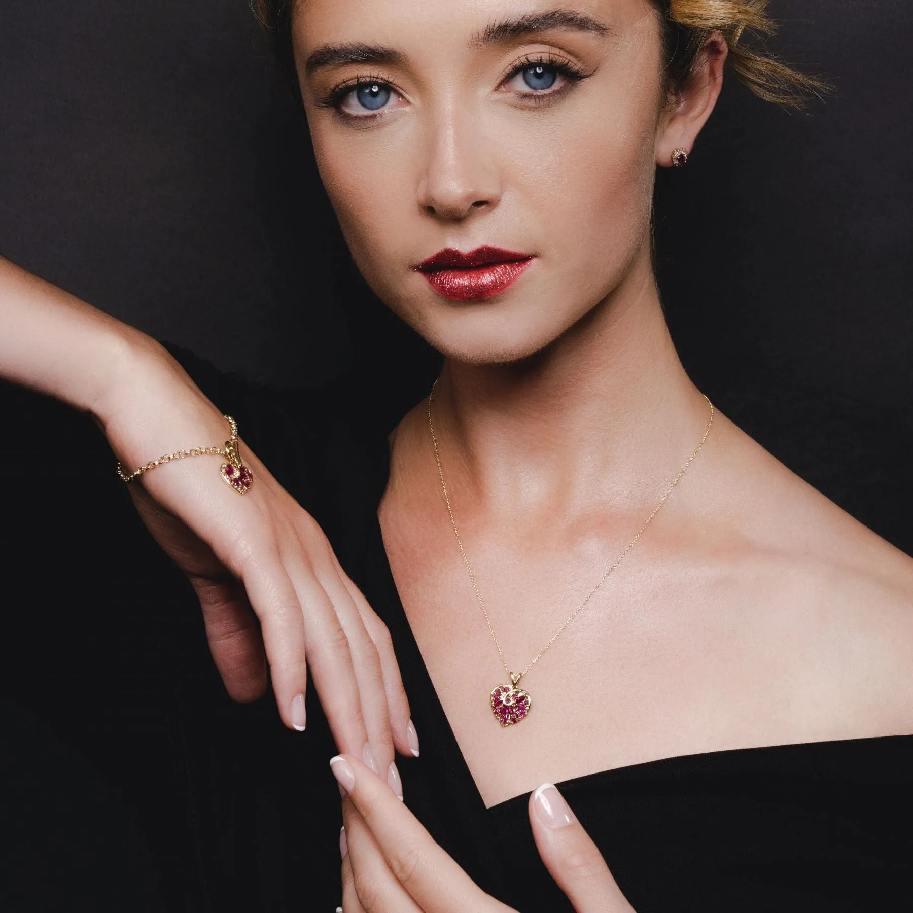 Classic Marquise Ruby Heart Stud Earrings & Pendant Set in 9ct Gold sold by Gemondo Jewellery product image thumbnail 2