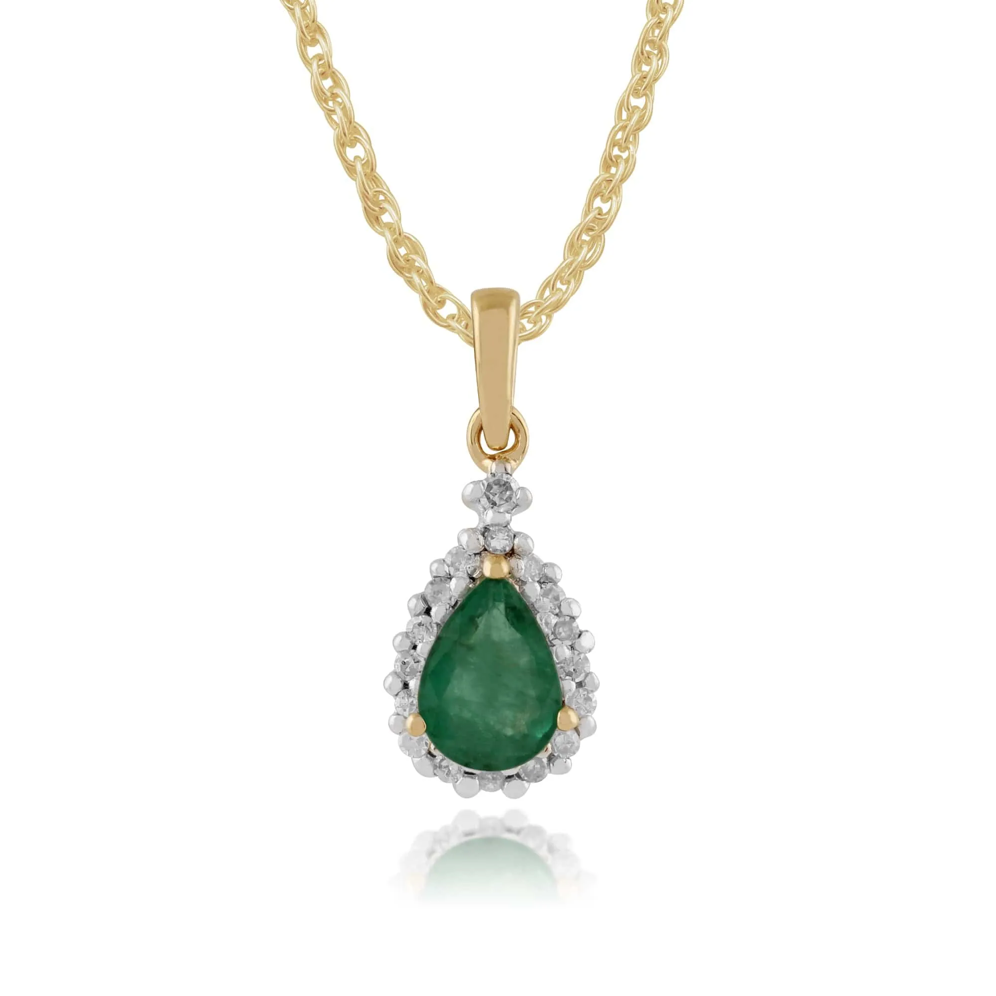 Classic Pear Emerald & Diamond Halo Pendant & Ring Set in 9ct Yellow Gold sold by Gemondo Jewellery product image thumbnail 2
