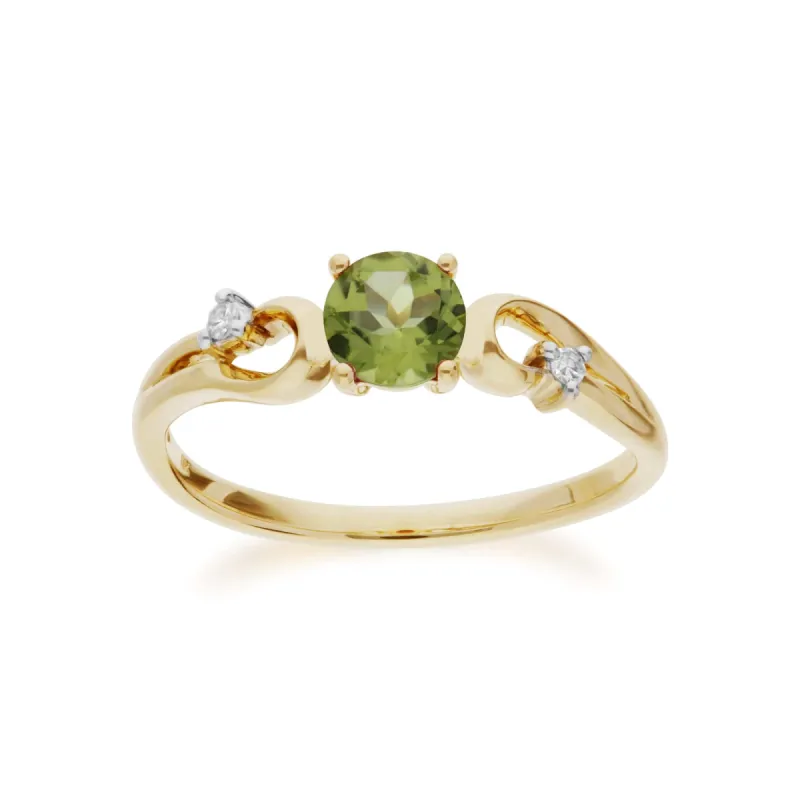 Classic Round Peridot & Diamond Ring in 9ct Yellow Gold sold by Gemondo Jewellery