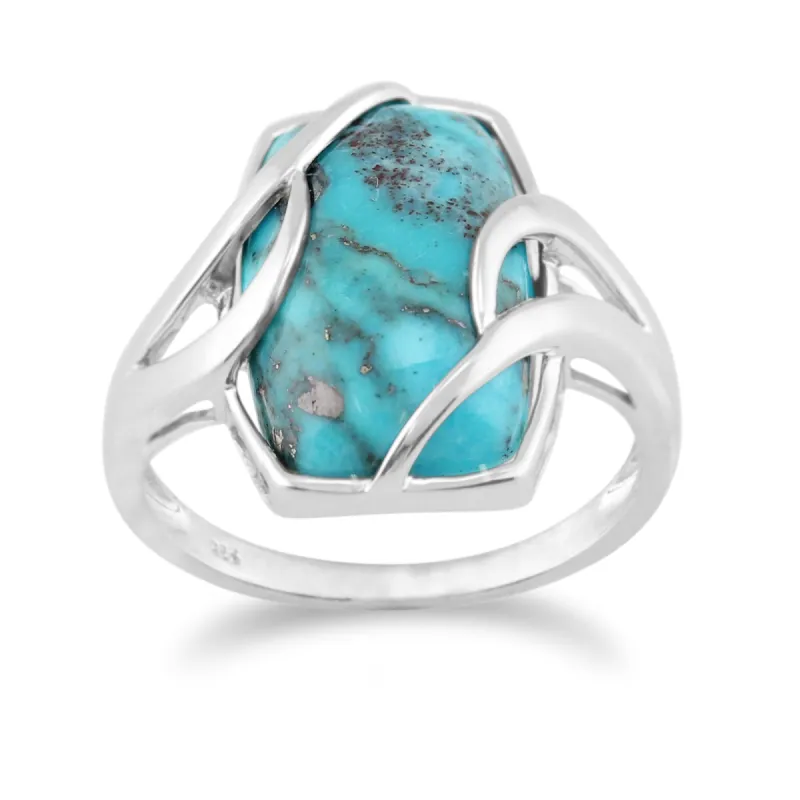 Gemondo Sterling Silver 6.50ct Turquoise Cabochon Contemporary Baguette Ring sold by Gemondo Jewellery