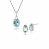Classic Oval Aquamarine Bezel Stud Earrings & Pendant Set in 9ct White Gold sold by Gemondo Jewellery