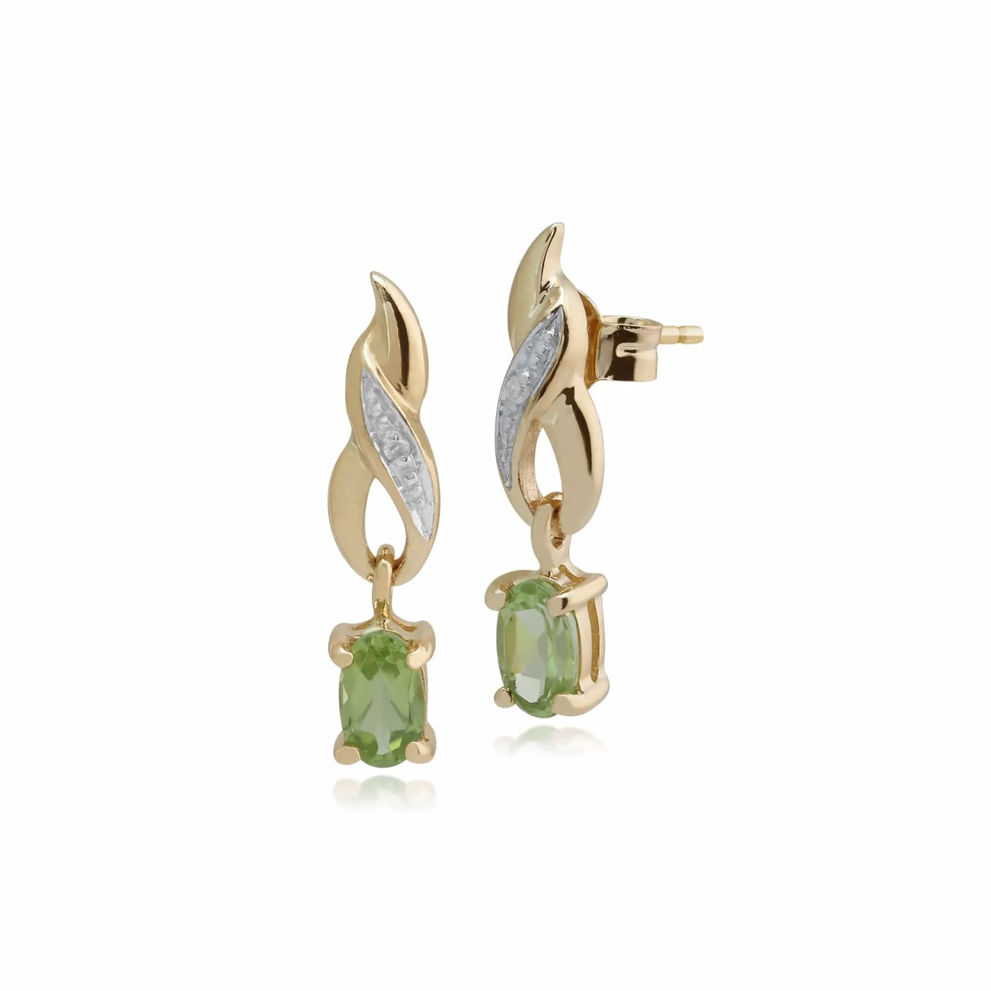Classic Oval Peridot & Diamond Twist Drop Earrings in 9ct Yellow Gold sold by Gemondo Jewellery