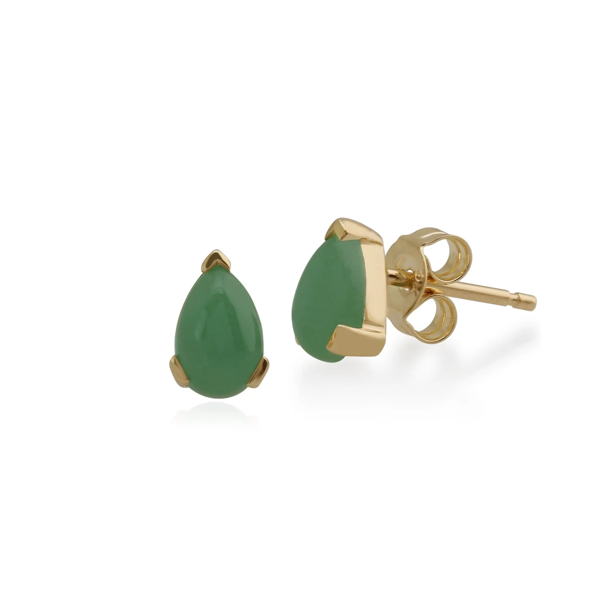 Classic Pear Green Jade Stud Earrings in 9ct Yellow Gold sold by Gemondo Jewellery