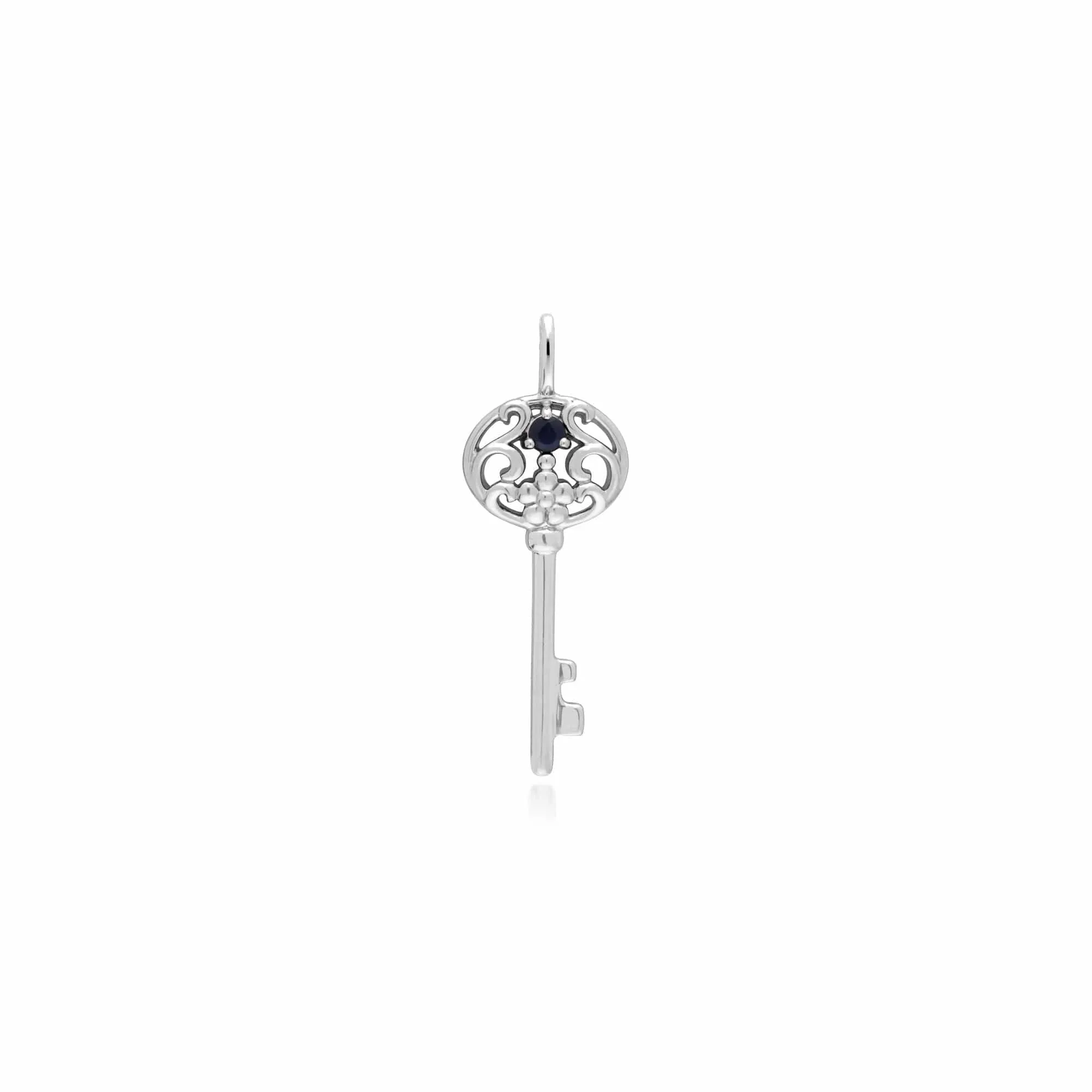 Classic Heart Lock Pendant & Sapphire Big Key Charm in 925 Sterling Silver sold by Gemondo Jewellery product image thumbnail 2