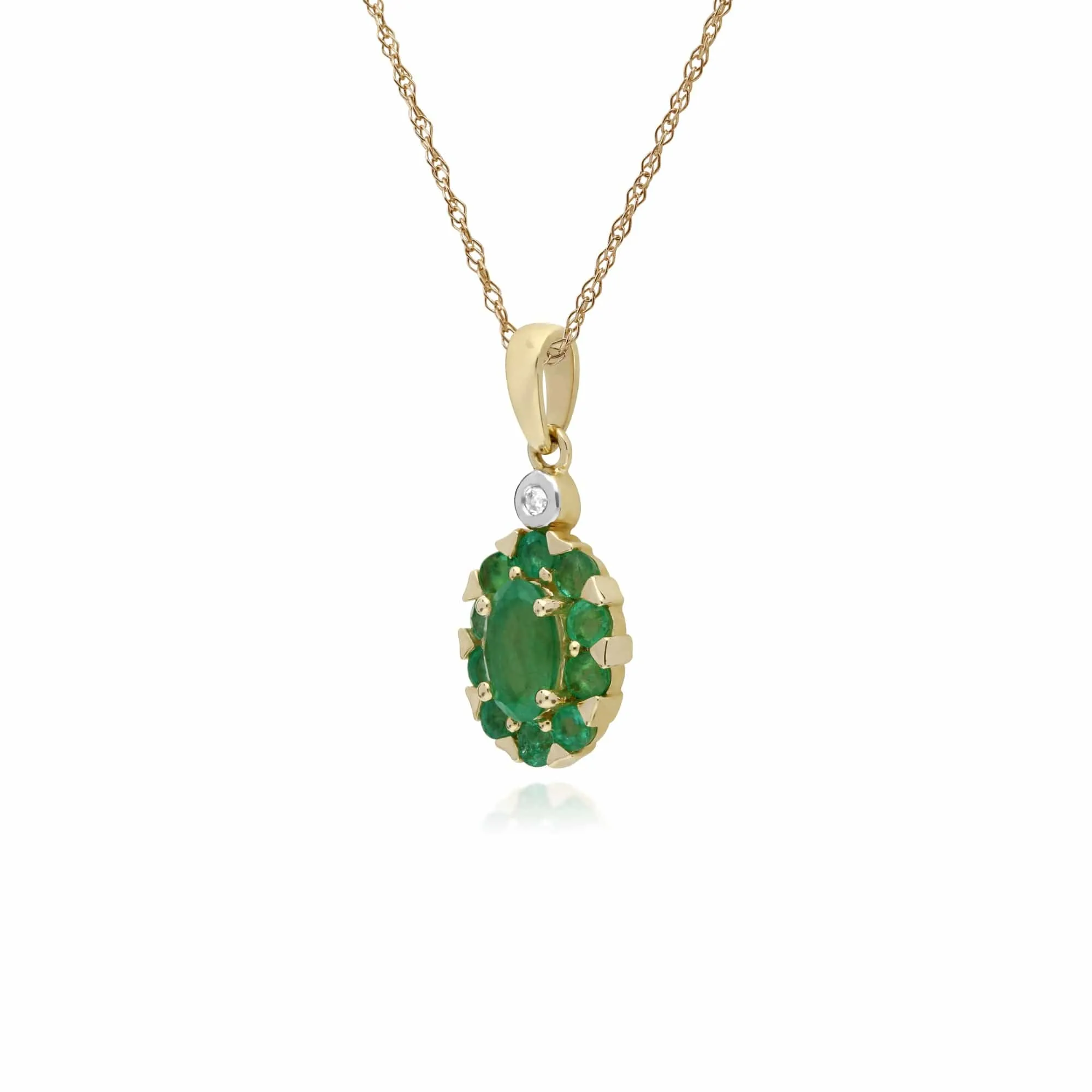 Gemondo 9ct Yellow Gold Emerald & Diamond Oval Cluster Pendant on 45cm Chain sold by Gemondo Jewellery product image thumbnail 2