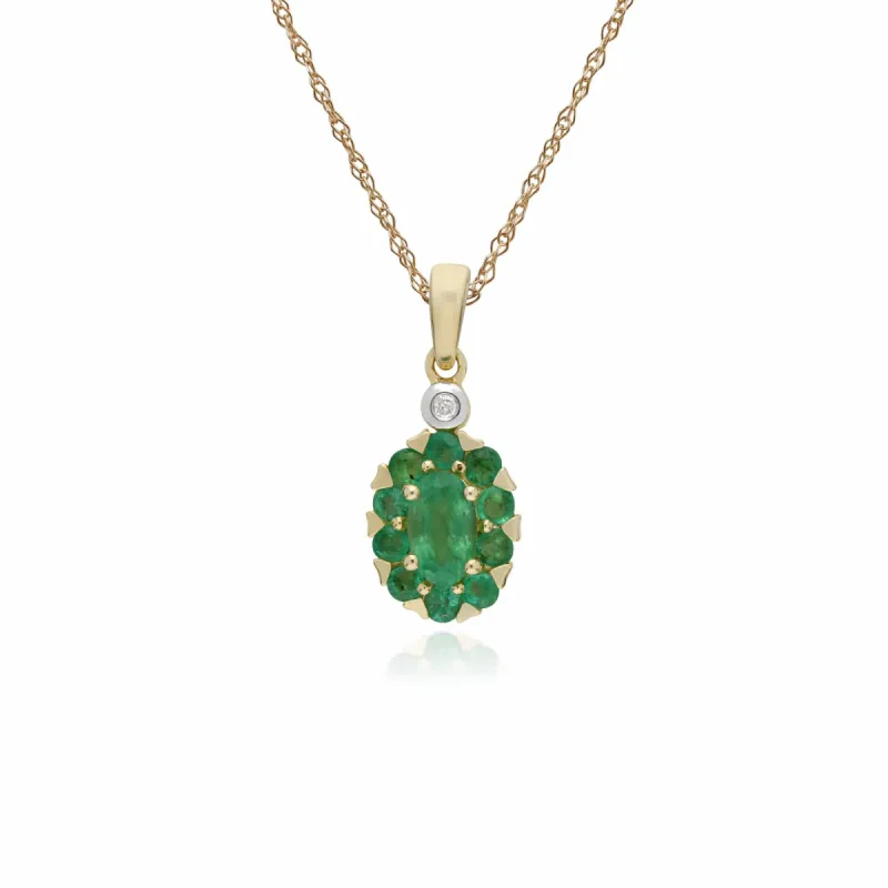 Gemondo 9ct Yellow Gold Emerald & Diamond Oval Cluster Pendant on 45cm Chain sold by Gemondo Jewellery