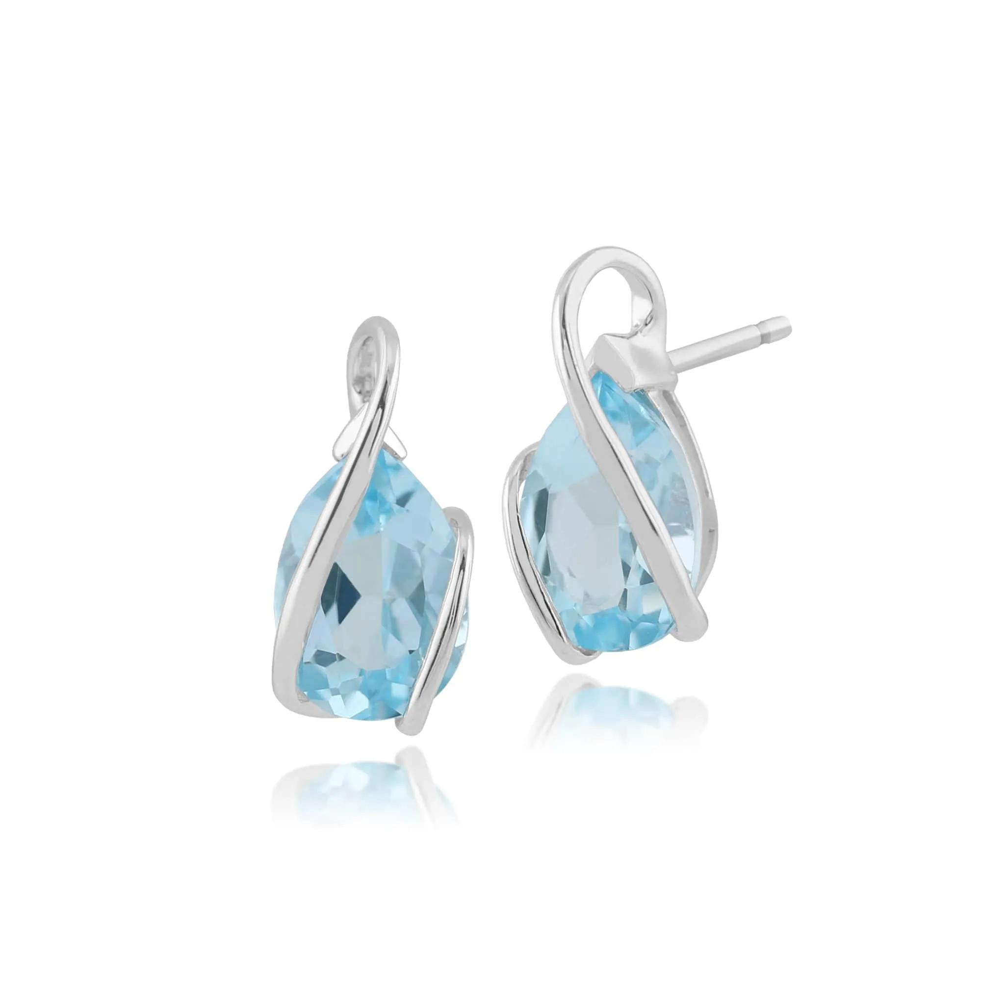 9ct White Gold 2.84ct Blue Topaz Single Stone Wrapped Stud Earrings sold by Gemondo Jewellery