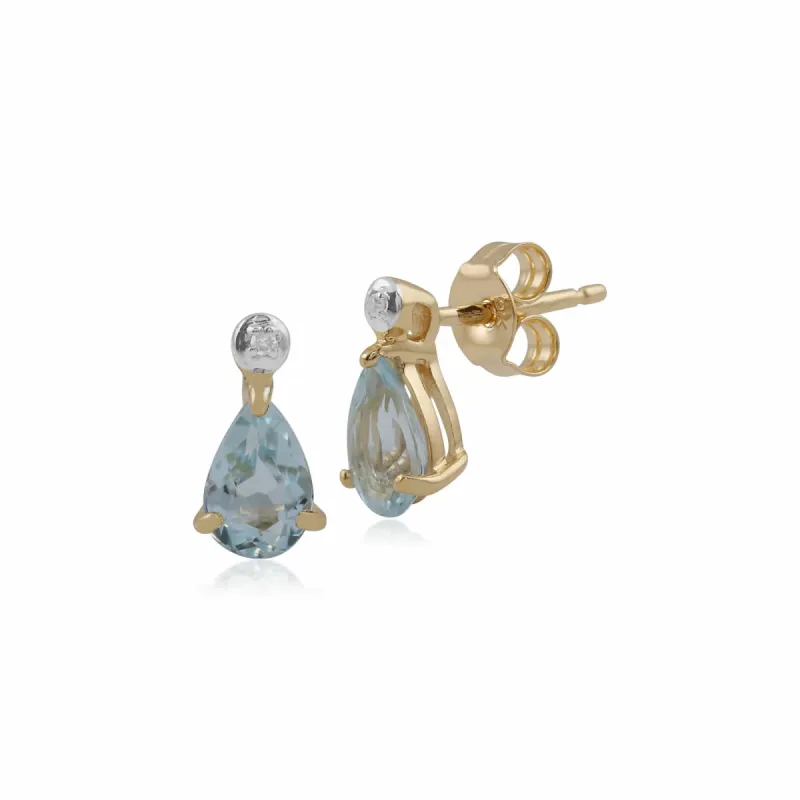 Classic Pear Blue Topaz & Diamond Drop Earrings in 9ct Yellow Gold sold by Gemondo Jewellery