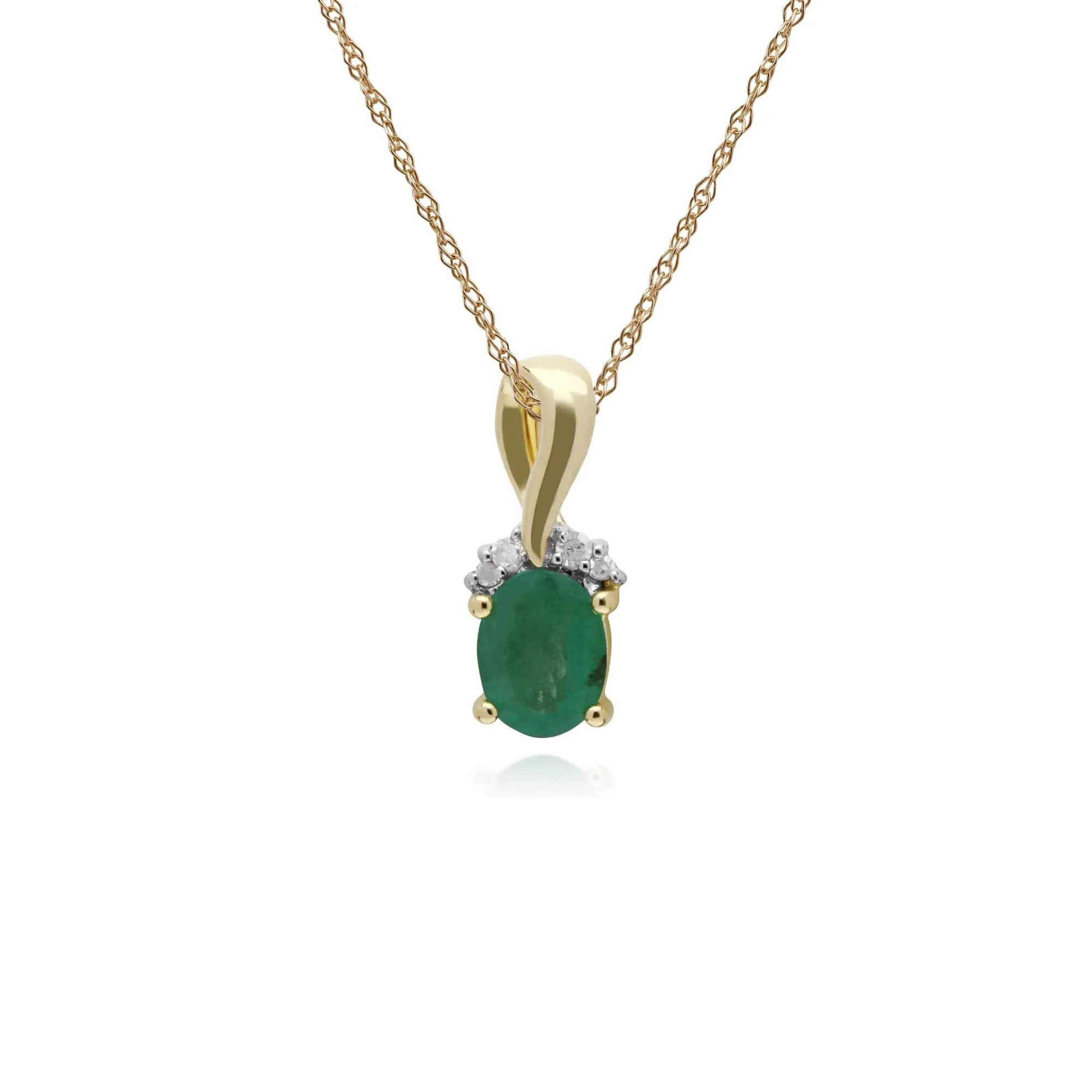 Classic Oval Emerald & Diamond Twisted Bale Pendant in 9ct Yellow Gold sold by Gemondo Jewellery