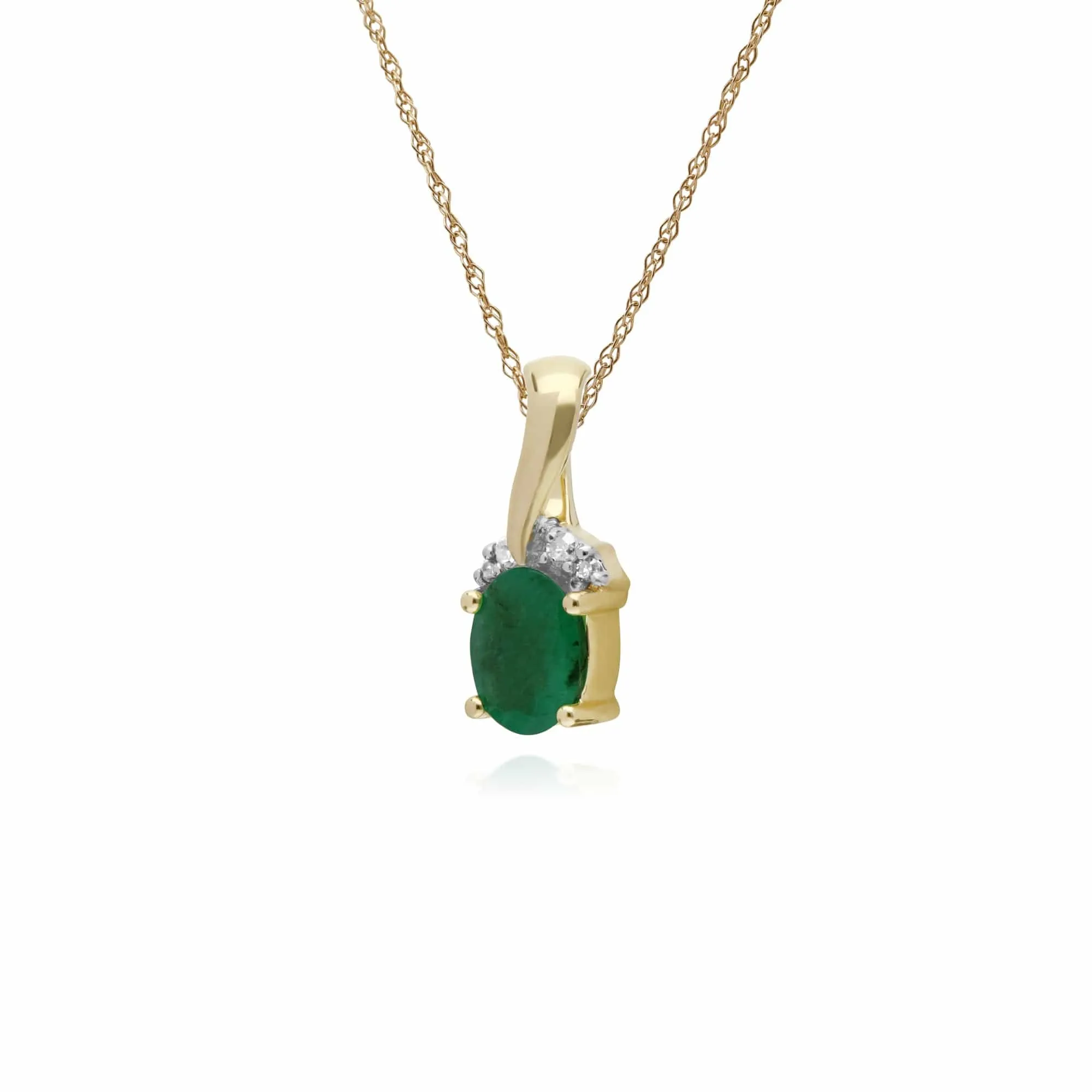 Classic Oval Emerald & Diamond Twisted Bale Pendant in 9ct Yellow Gold sold by Gemondo Jewellery product image thumbnail 2