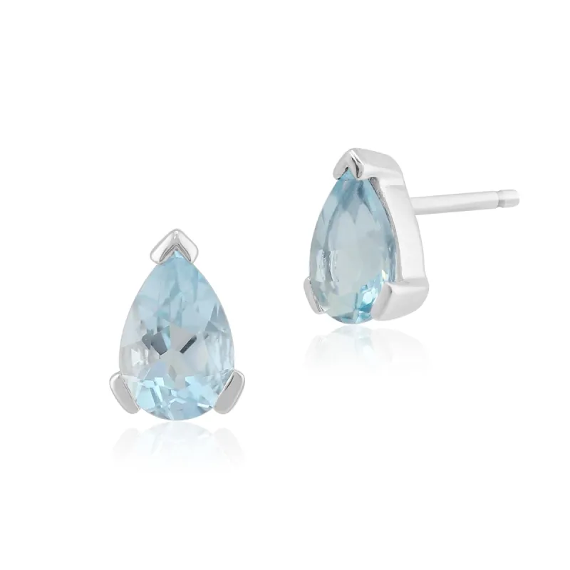 Classic Pear Aquamarine Stud Earrings in 9ct White Gold 6.5x4mm sold by Gemondo Jewellery