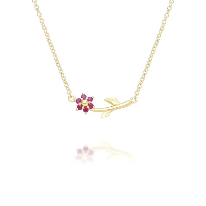 Floral Vine Ruby Necklace in 9ct Yellow Gold sold by Gemondo Jewellery