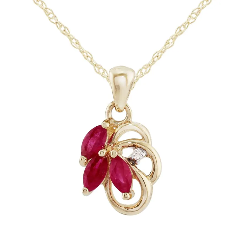 Floral Ruby & Diamond Pendant in 9ct Yellow Gold sold by Gemondo Jewellery