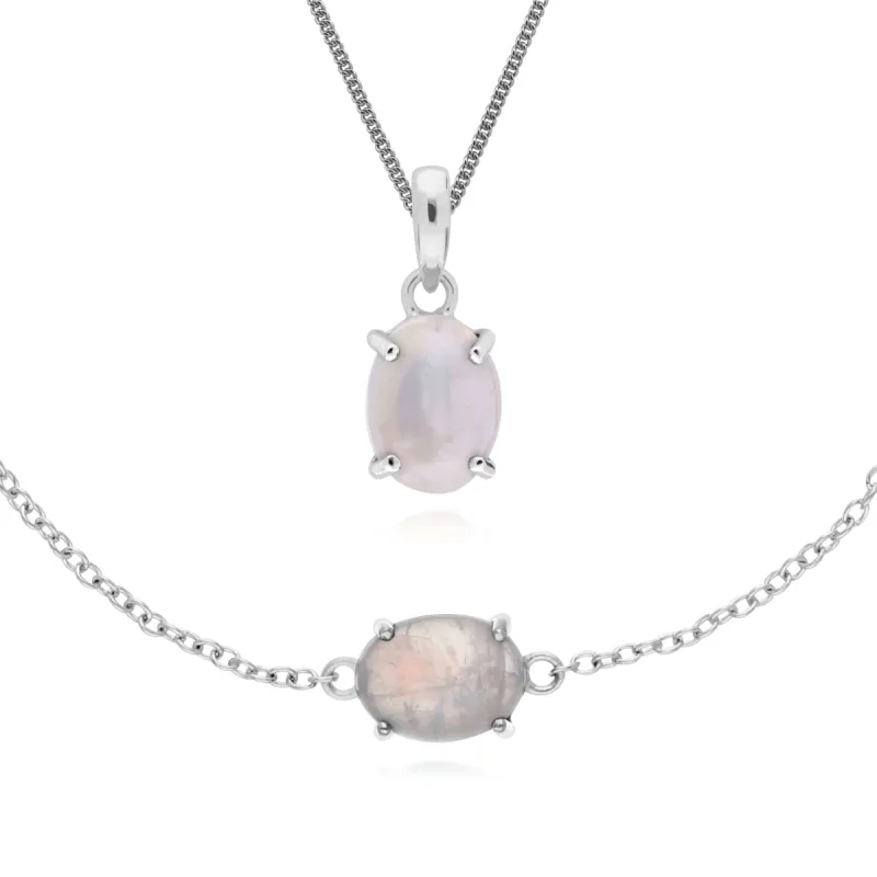 Classic Oval Rainbow Moonstone Bracelet & Pendant Set in 925 Sterling Silver sold by Gemondo Jewellery