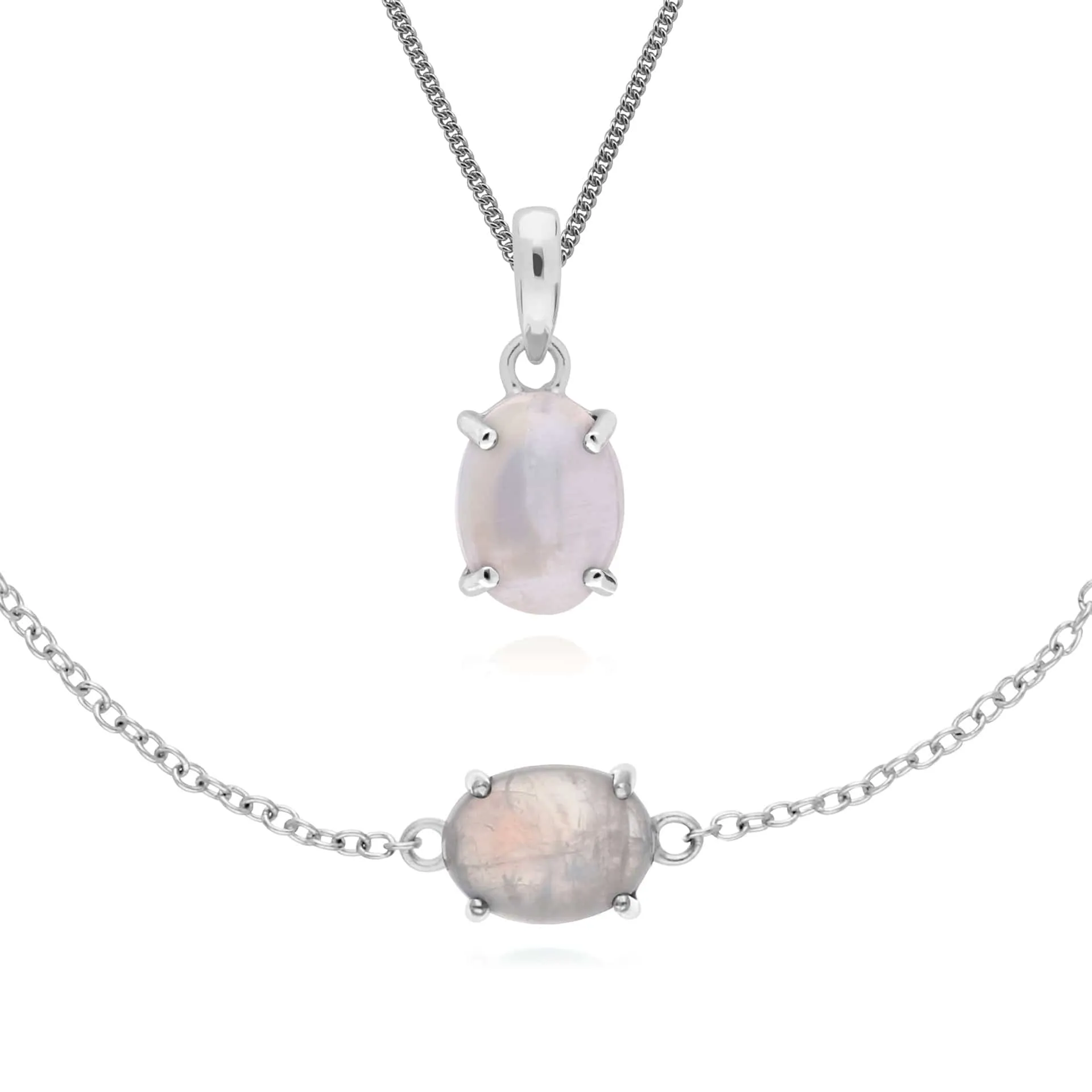 Classic Oval Rainbow Moonstone Bracelet & Pendant Set in 925 Sterling Silver sold by Gemondo Jewellery
