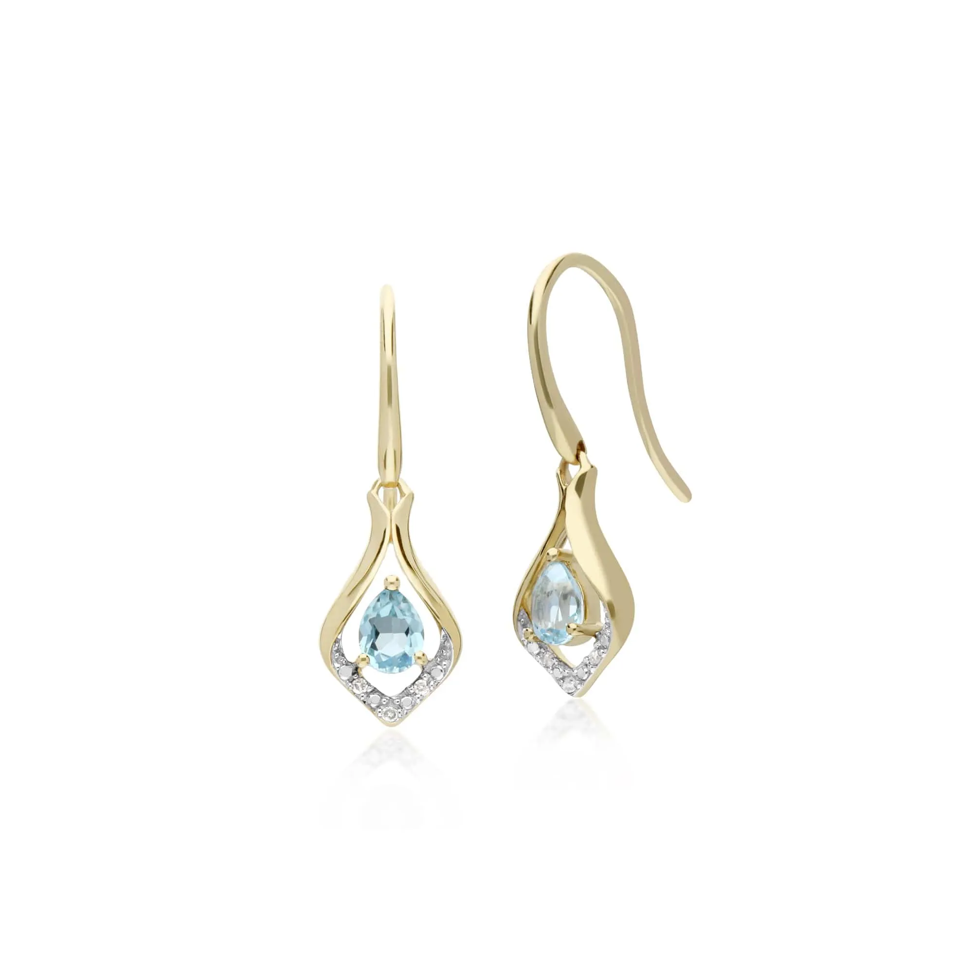 Classic Oval Blue Topaz & Diamond Leaf Drop Earrings & Pendant Set in 9ct Yellow Gold sold by Gemondo Jewellery product image thumbnail 2