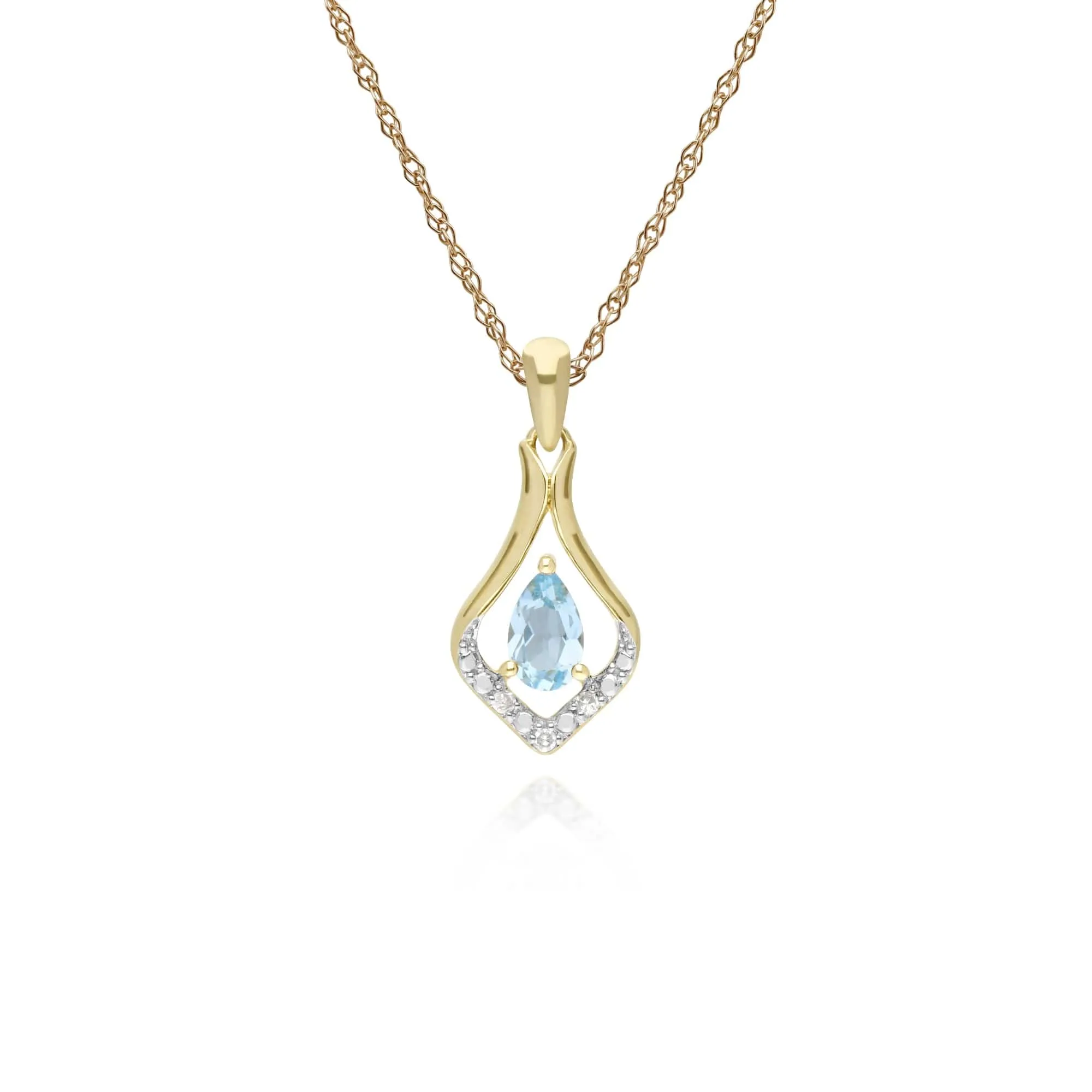Classic Oval Blue Topaz & Diamond Leaf Drop Earrings & Pendant Set in 9ct Yellow Gold sold by Gemondo Jewellery product image thumbnail 3