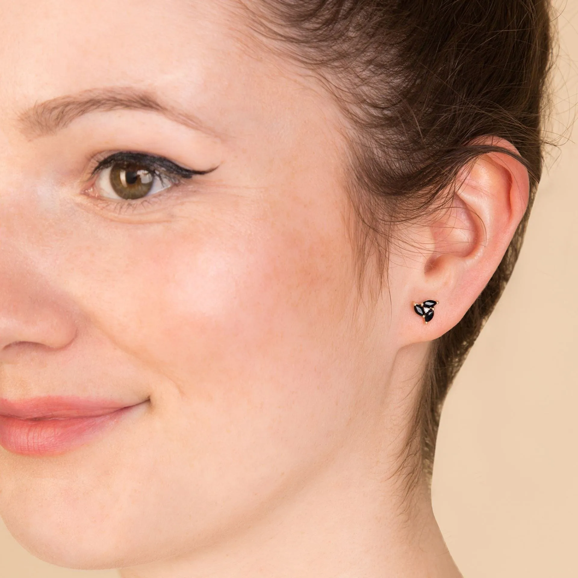 Floral Marquise Sapphire & Diamond Stud Earrings in 9ct Yellow Gold sold by Gemondo Jewellery product image thumbnail 2