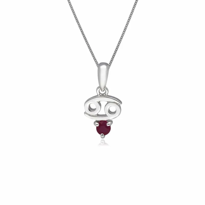 Ruby Cancer Zodiac Charm Necklace in 9ct White Gold sold by Gemondo Jewellery