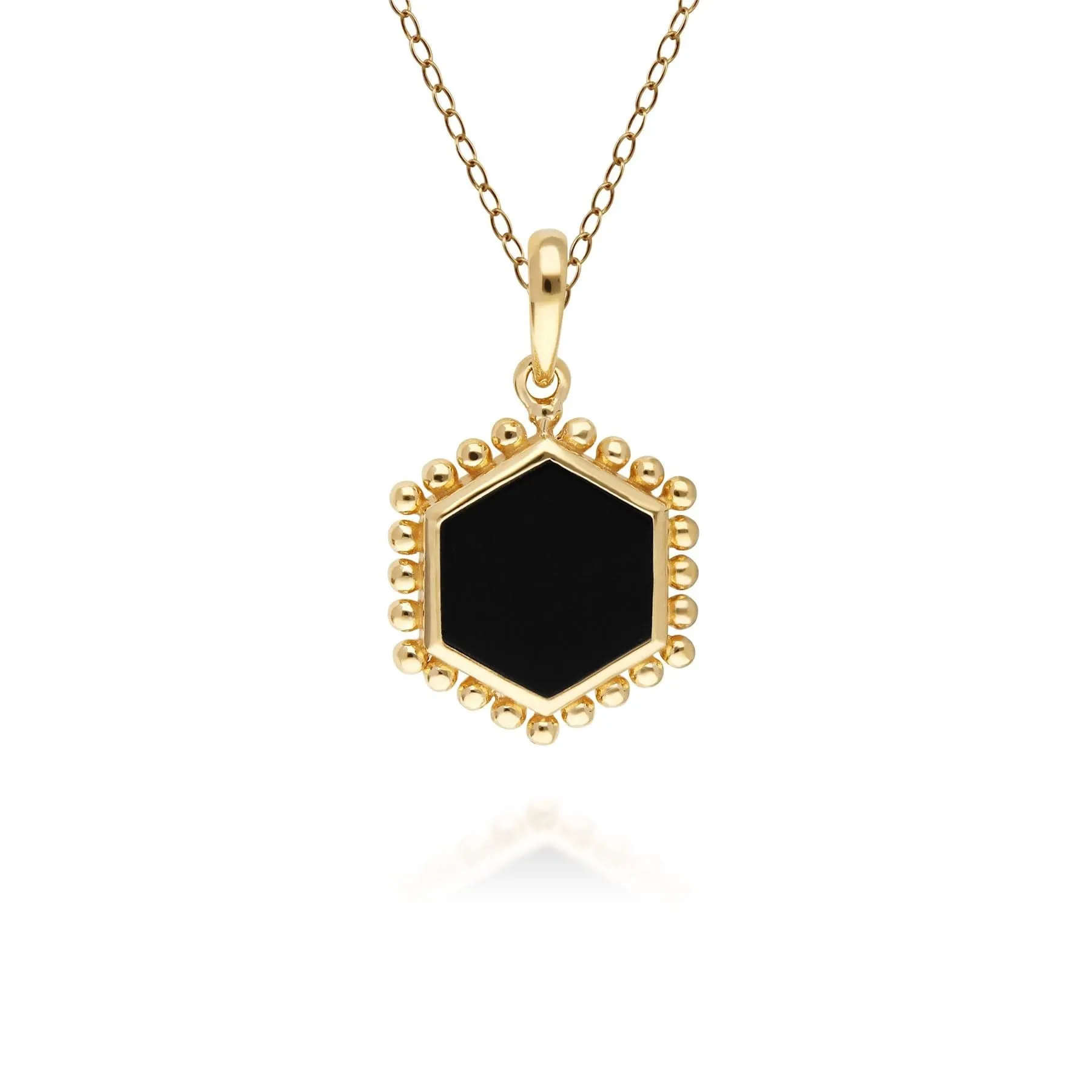 Black Onyx Flat Slice Hex Pendant in Gold Plated Sterling Silver sold by Gemondo Jewellery