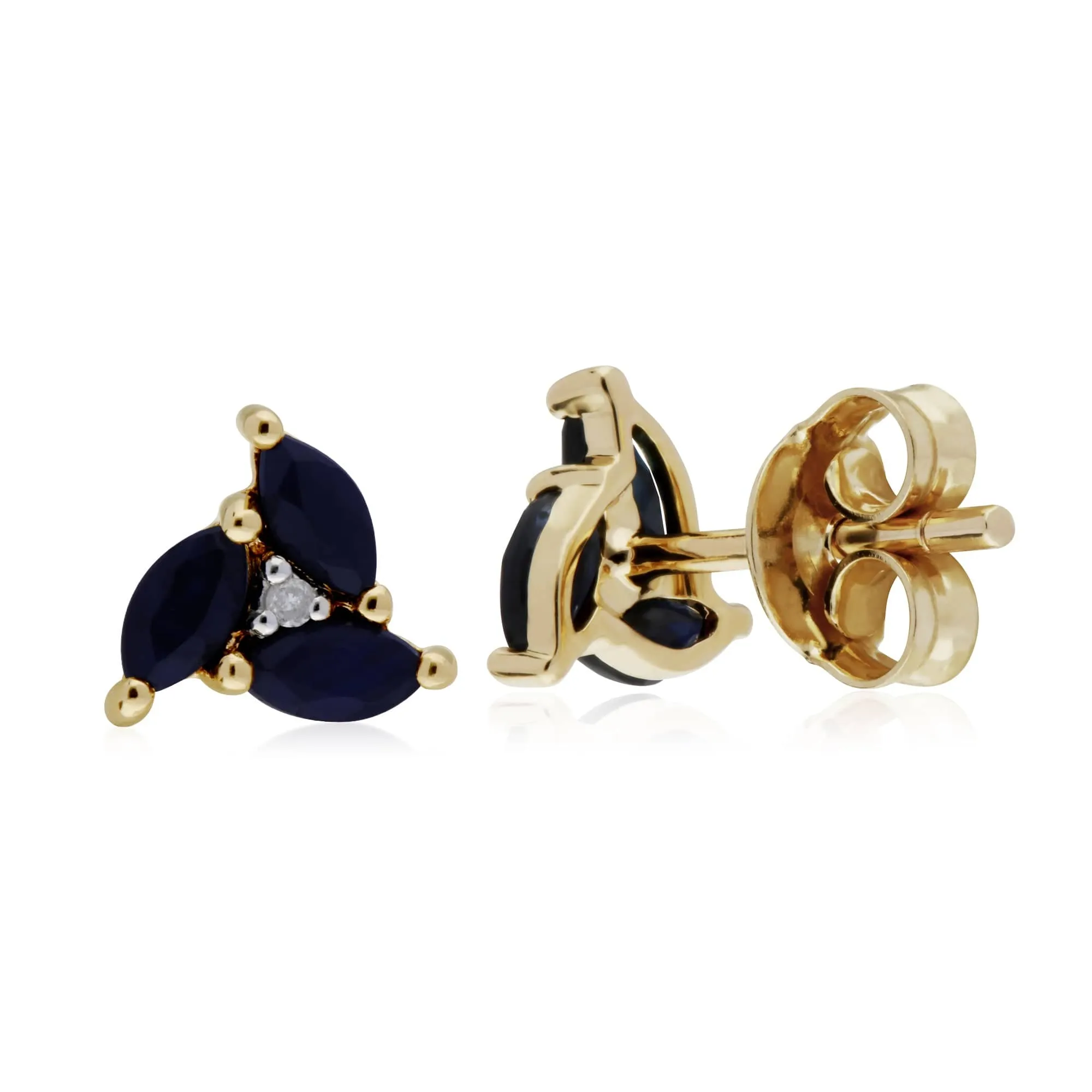 Floral Marquise Sapphire & Diamond Stud Earrings in 9ct Yellow Gold sold by Gemondo Jewellery product image thumbnail 4