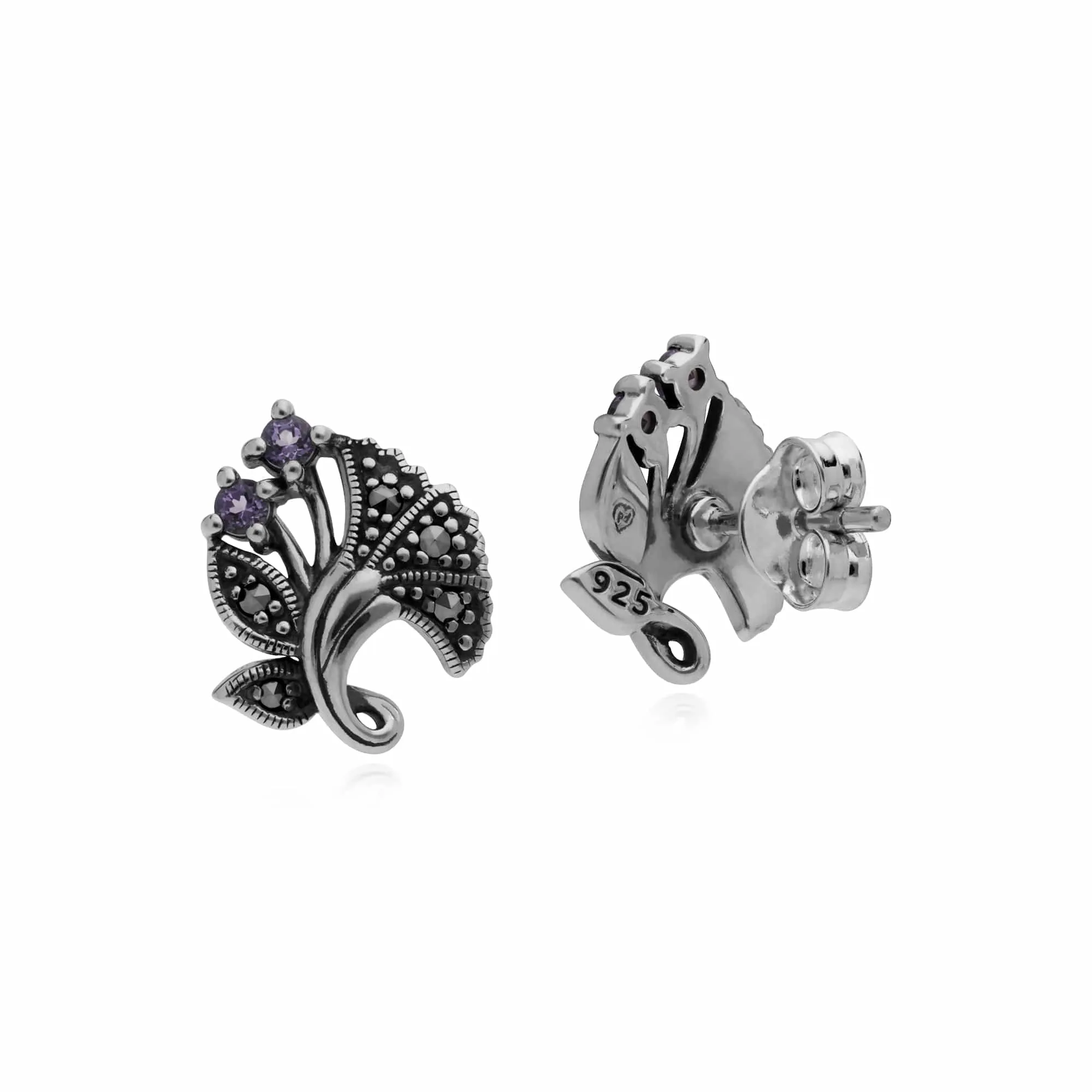 Gemondo Sterling Silver Amethyst & Marcasite February Art Nouveau Stud Earrings sold by Gemondo Jewellery product image thumbnail 2