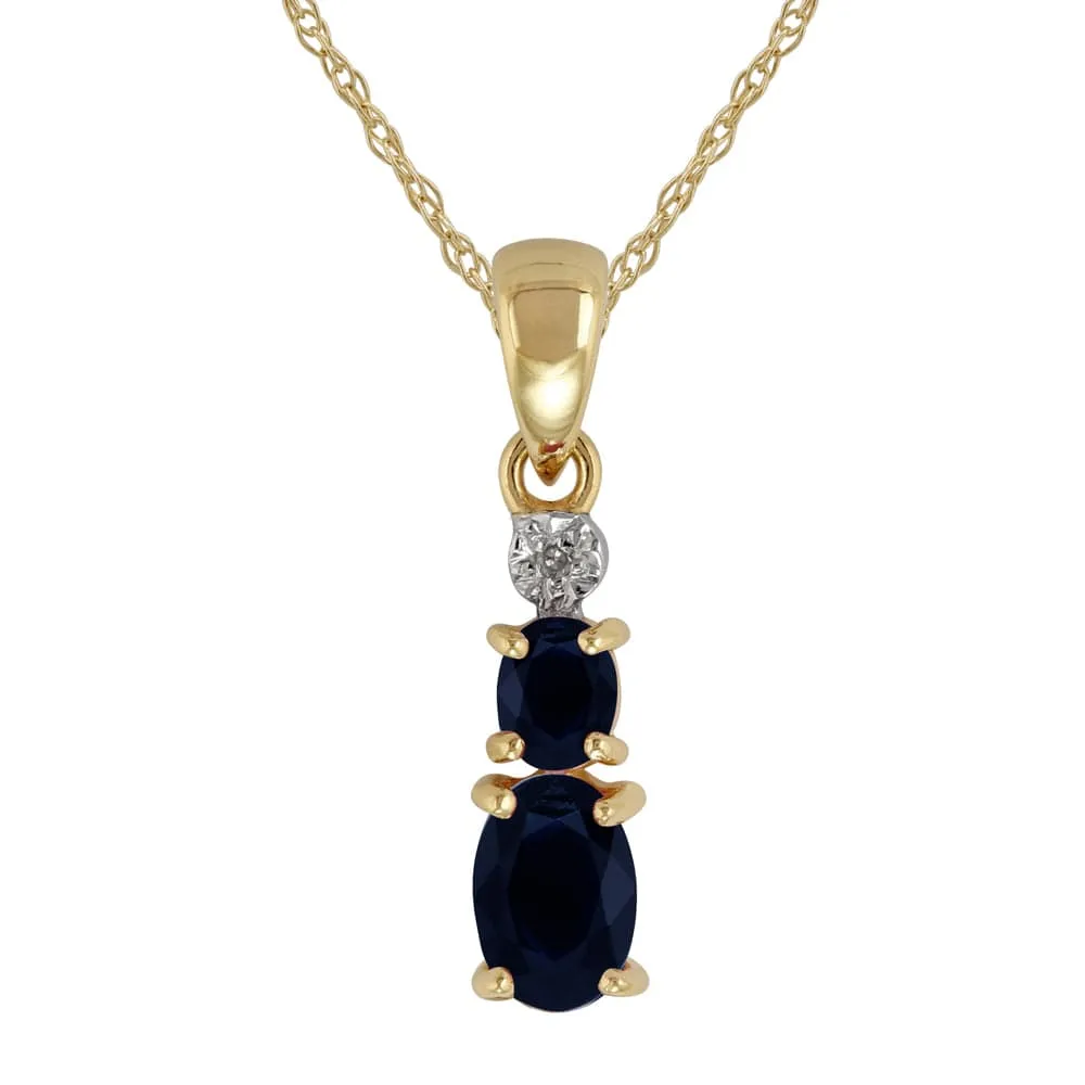 Classic Oval Sapphire & Diamond Pendant in 9ct Yellow Gold sold by Gemondo Jewellery