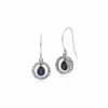 Classic Pear Sapphire & Marcasite Round Halo Drop Earrings in 925 Sterling Silver sold by Gemondo Jewellery
