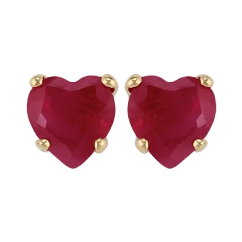 Classic Heart Ruby Stud Earrings in 9ct Yellow Gold 4mm sold by Gemondo Jewellery