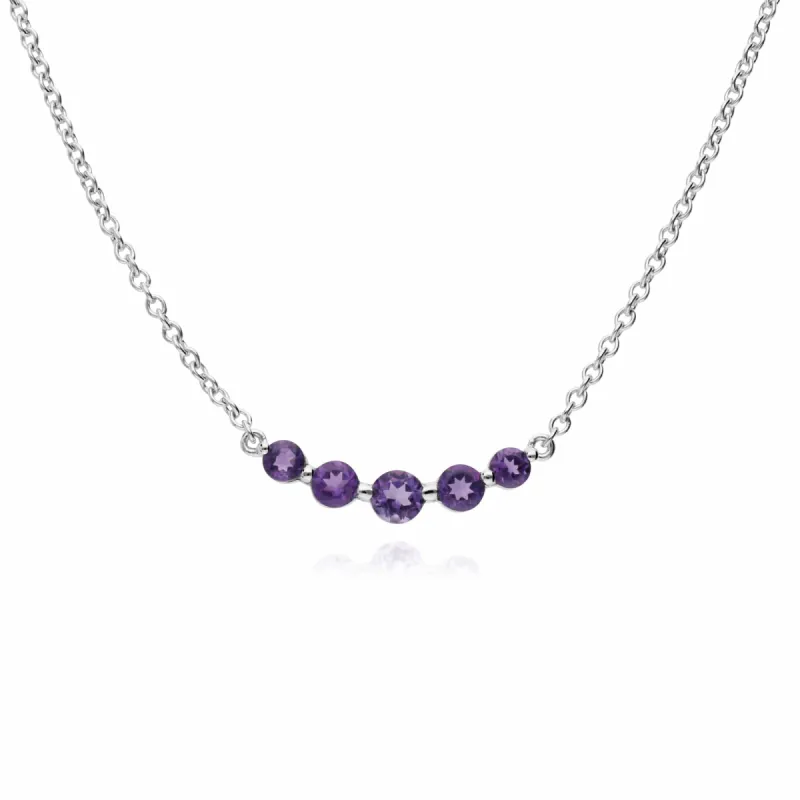 Classic Round Amethyst Gradient 5 Stone Necklace in 925 Sterling Silver sold by Gemondo Jewellery