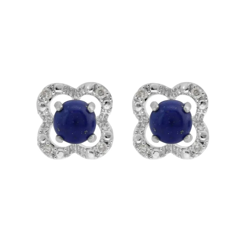 Classic Round Lapis Lazuli Studs with Detachable Diamond Flower Ear Jacket in 9ct White Gold sold by Gemondo Jewellery