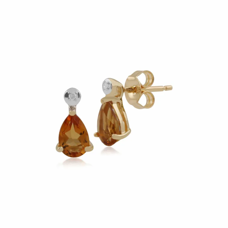 Classic Pear Citrine & Diamond Drop Earrings in 9ct Yellow Gold sold by Gemondo Jewellery