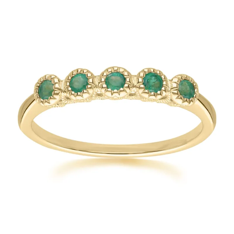 Classic Round Emerald Five Stone Eternity Ring in 9ct Yellow Gold sold by Gemondo Jewellery