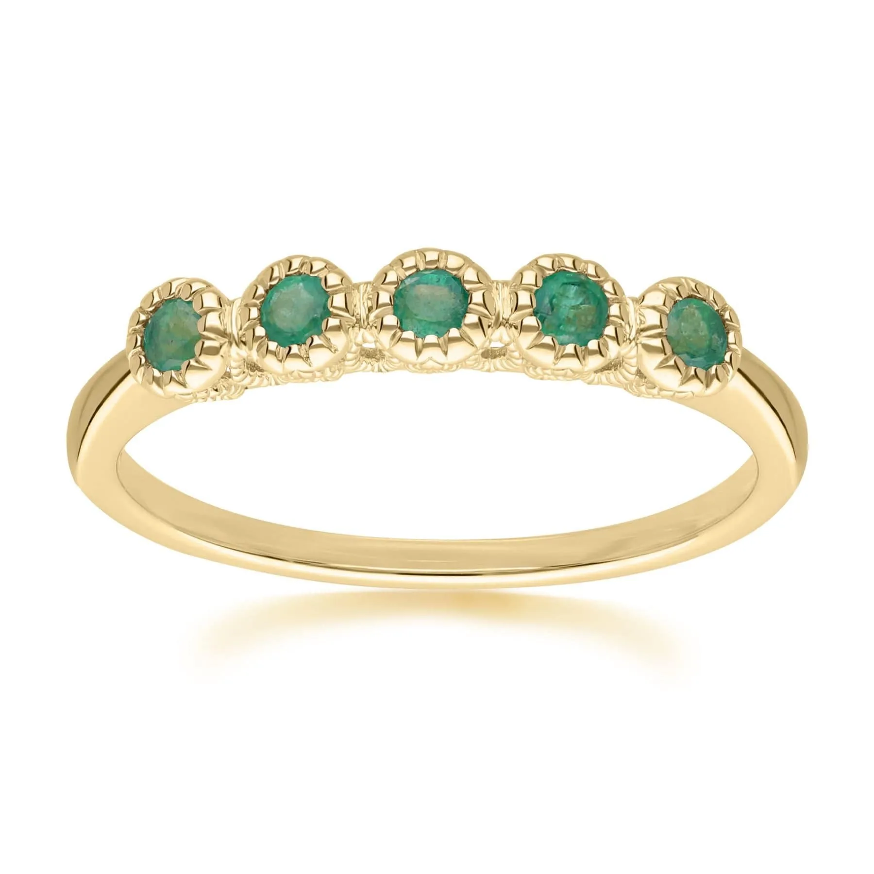 Classic Round Emerald Five Stone Eternity Ring in 9ct Yellow Gold sold by Gemondo Jewellery