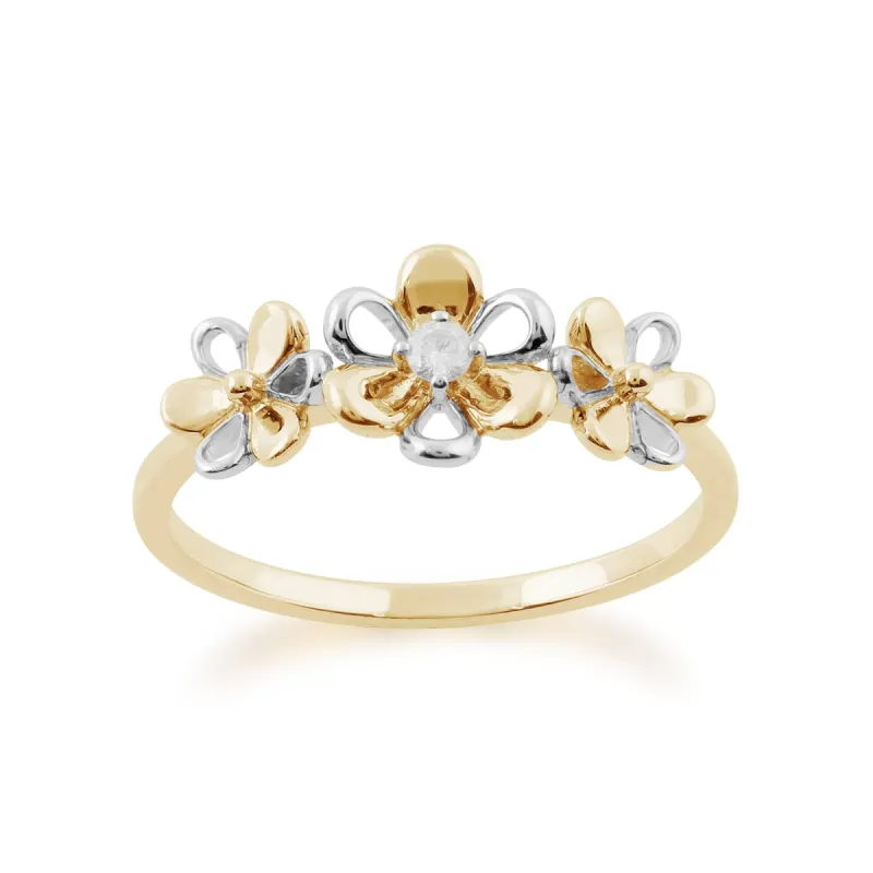 Gemondo 9ct Yellow Gold 0.03ct Diamond Three Flower Ring sold by Gemondo Jewellery