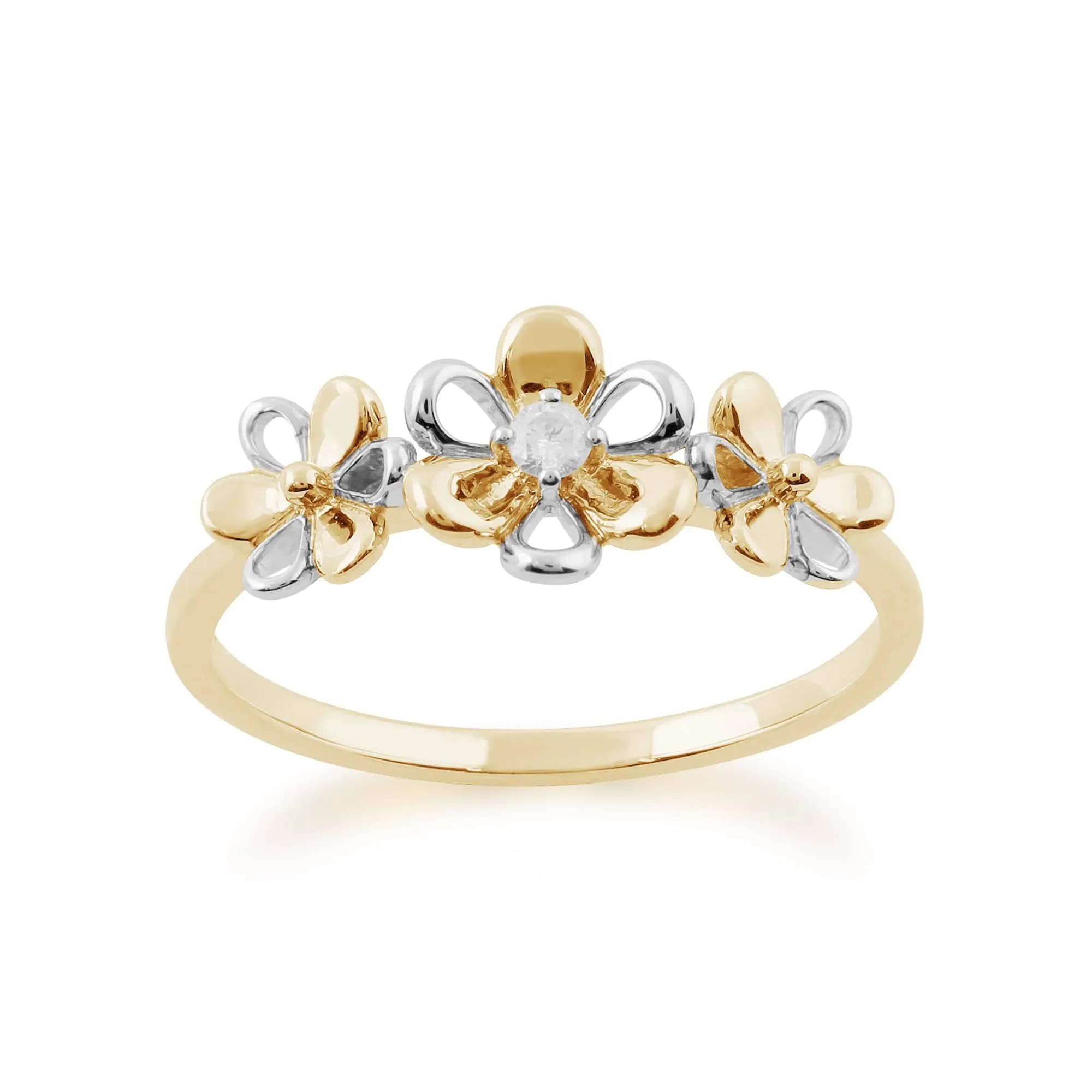 Gemondo 9ct Yellow Gold 0.03ct Diamond Three Flower Ring sold by Gemondo Jewellery