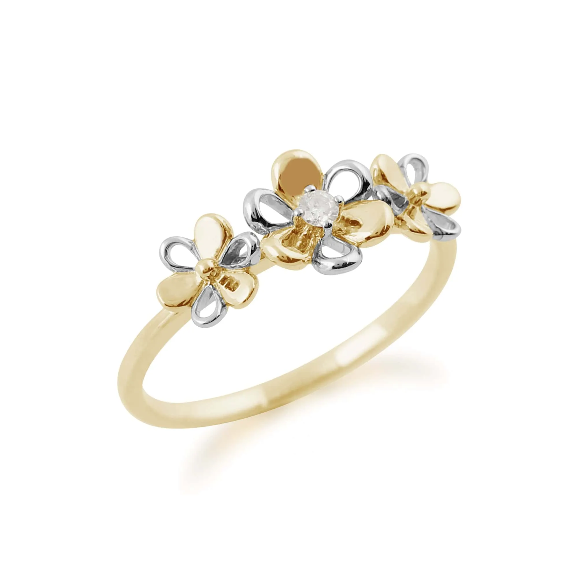 Gemondo 9ct Yellow Gold 0.03ct Diamond Three Flower Ring sold by Gemondo Jewellery product image thumbnail 2