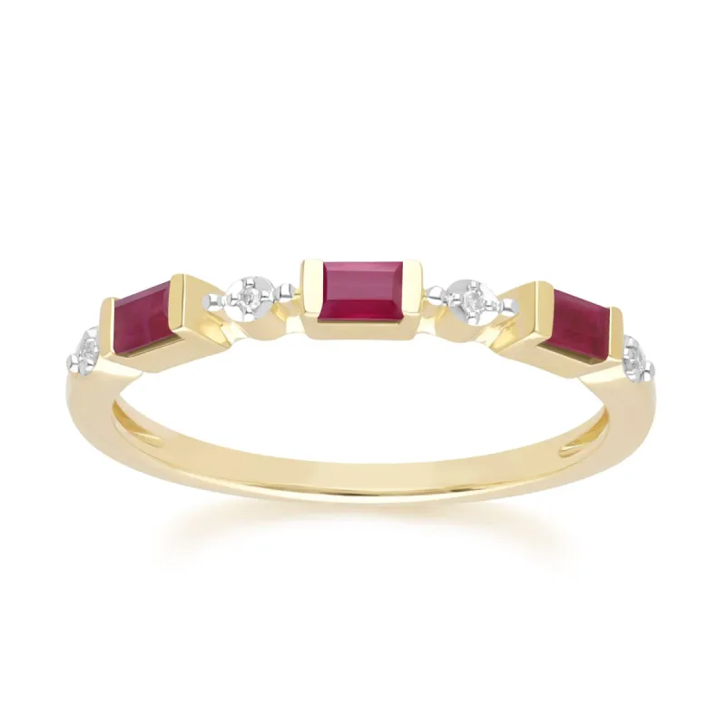 Classic Baguette Ruby & Diamond Eternity Ring in 9ct Yellow Gold sold by Gemondo Jewellery