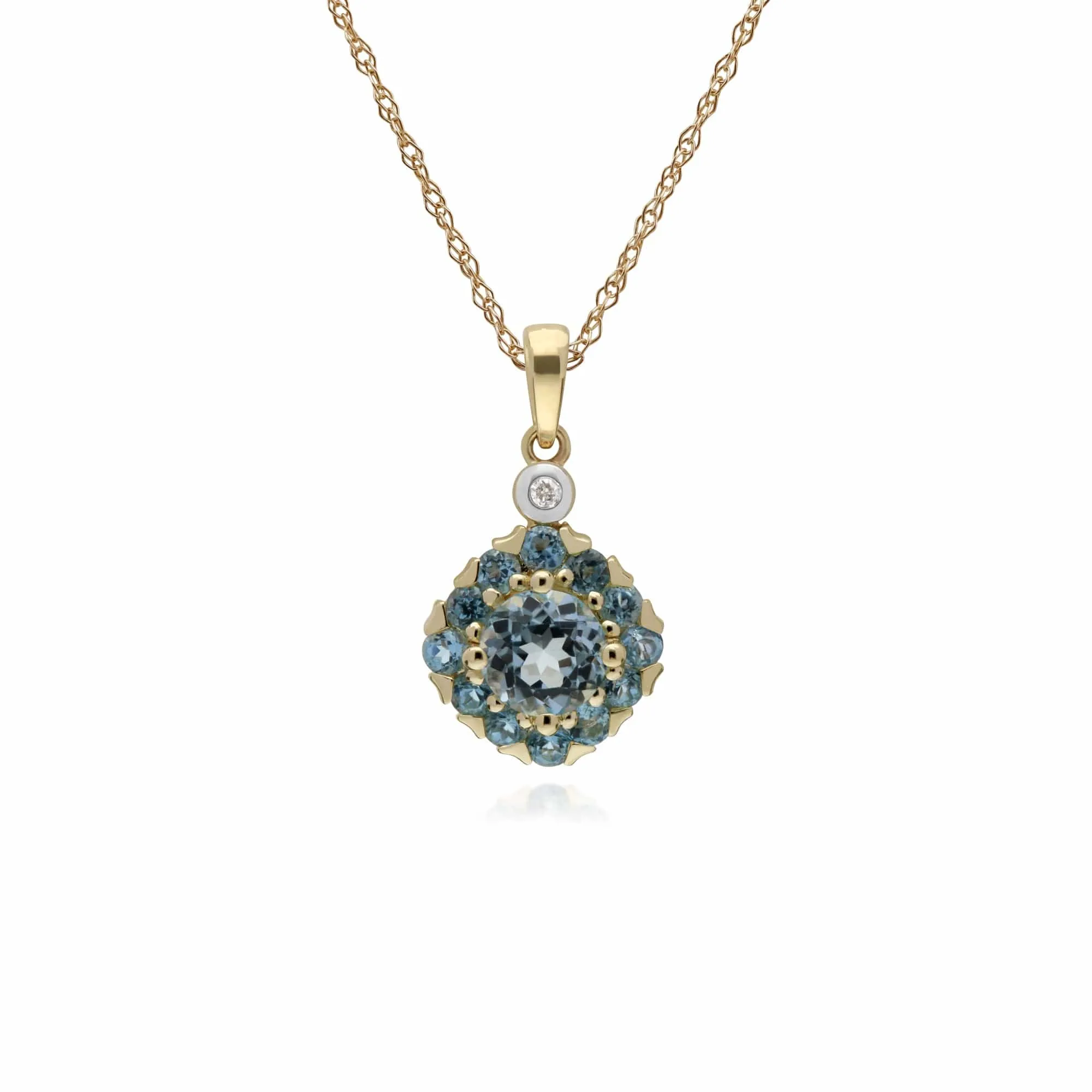 Classic Round Blue Topaz & Diamond Square Cluster Stud Earrings & Pendant Set in 9ct Yellow Gold sold by Gemondo Jewellery product image thumbnail 3